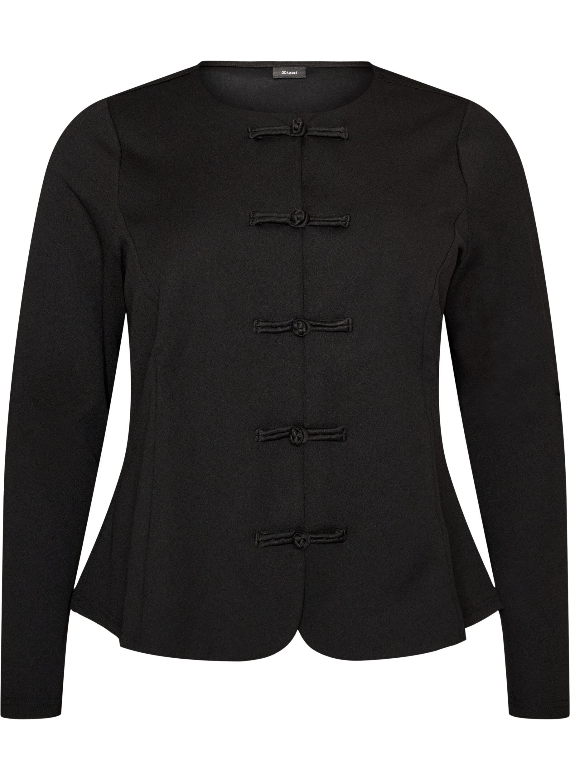 ZizzifashionFitted cardigan with knot fastenings, Black, Packshot image number 0