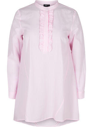 Cotton shirt with stripes and ruffles, Pink Stripe, Packshot image number 0