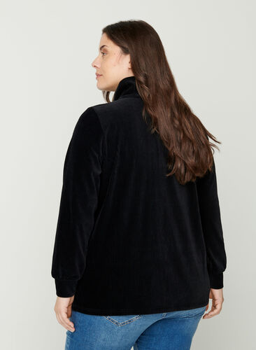 High neck velour blouse with zip, Black, Model image number 1