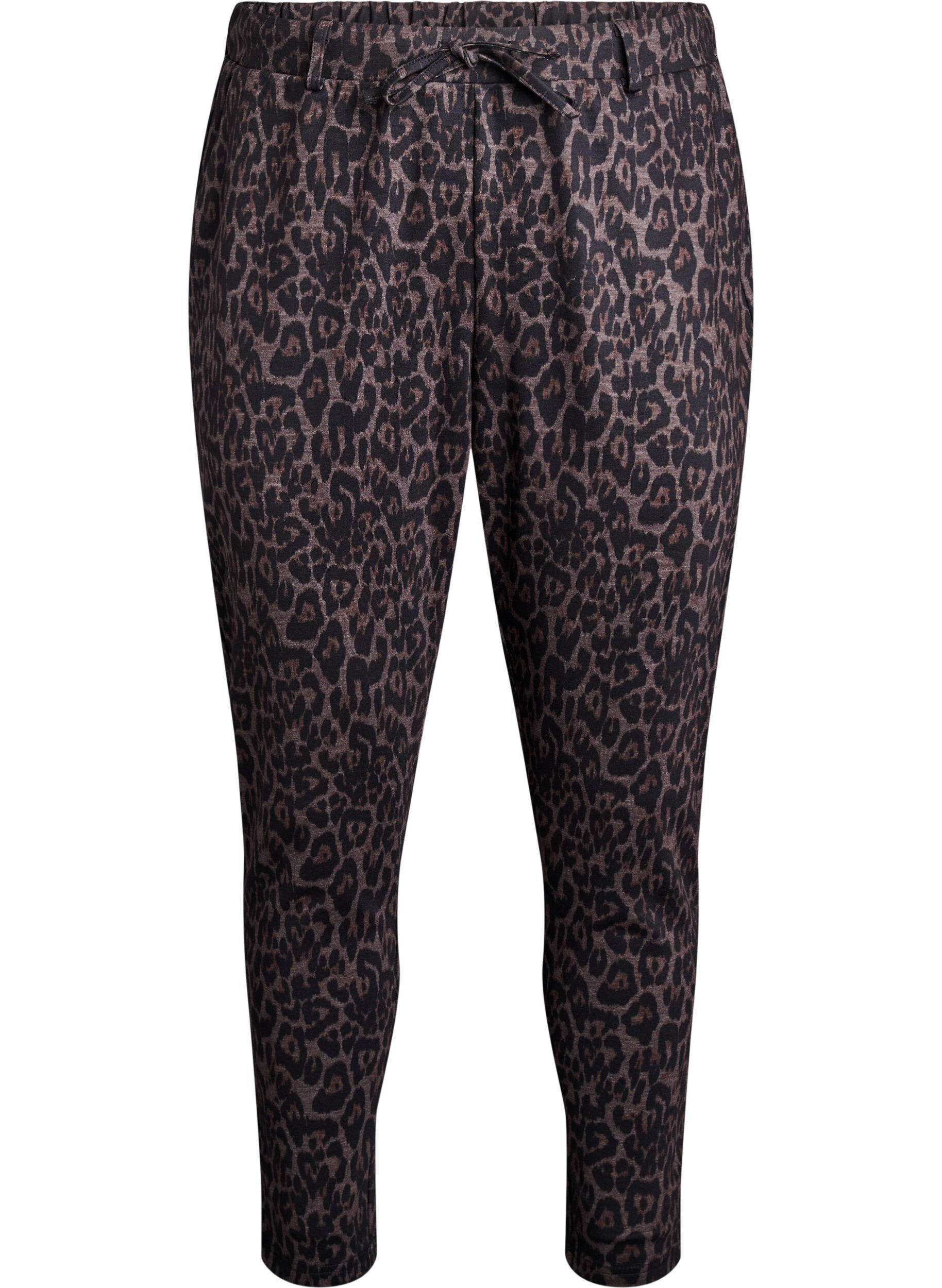 Cropped trousers with leopard print