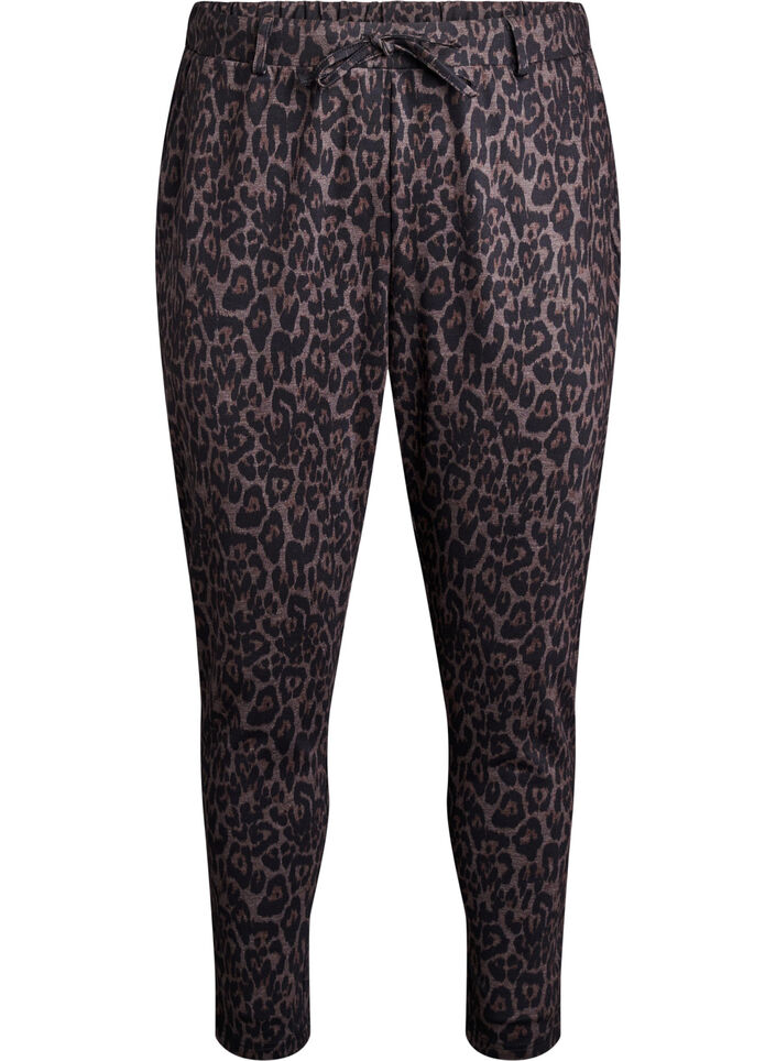 Cropped trousers with leopard print, Brown, Packshot image number 0