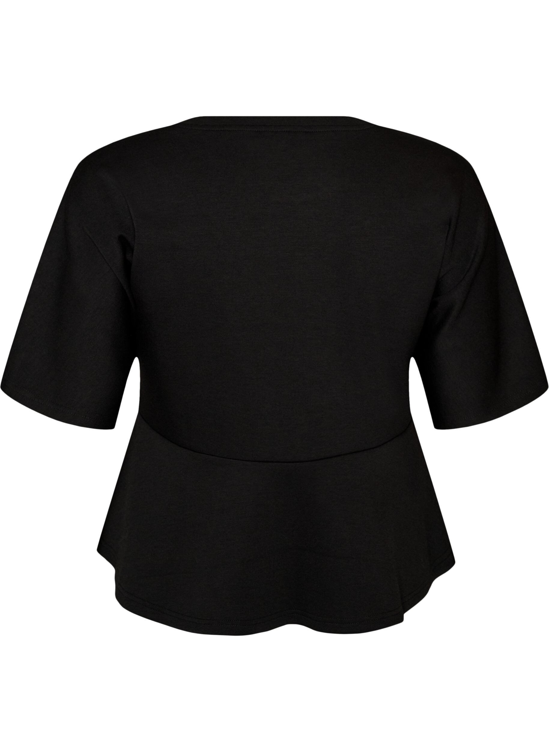 ZizzifashionPeplum blouse with elbow-length sleeves, Black, Packshot image number 1
