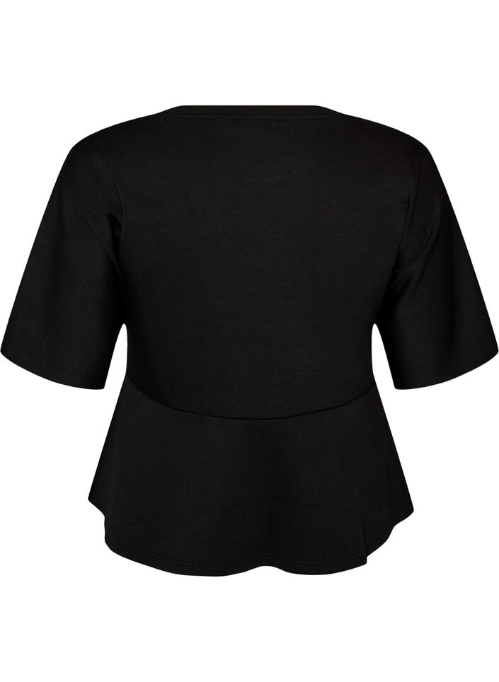 Peplum blouse with elbow-length sleeves, Black, Packshot image number 1