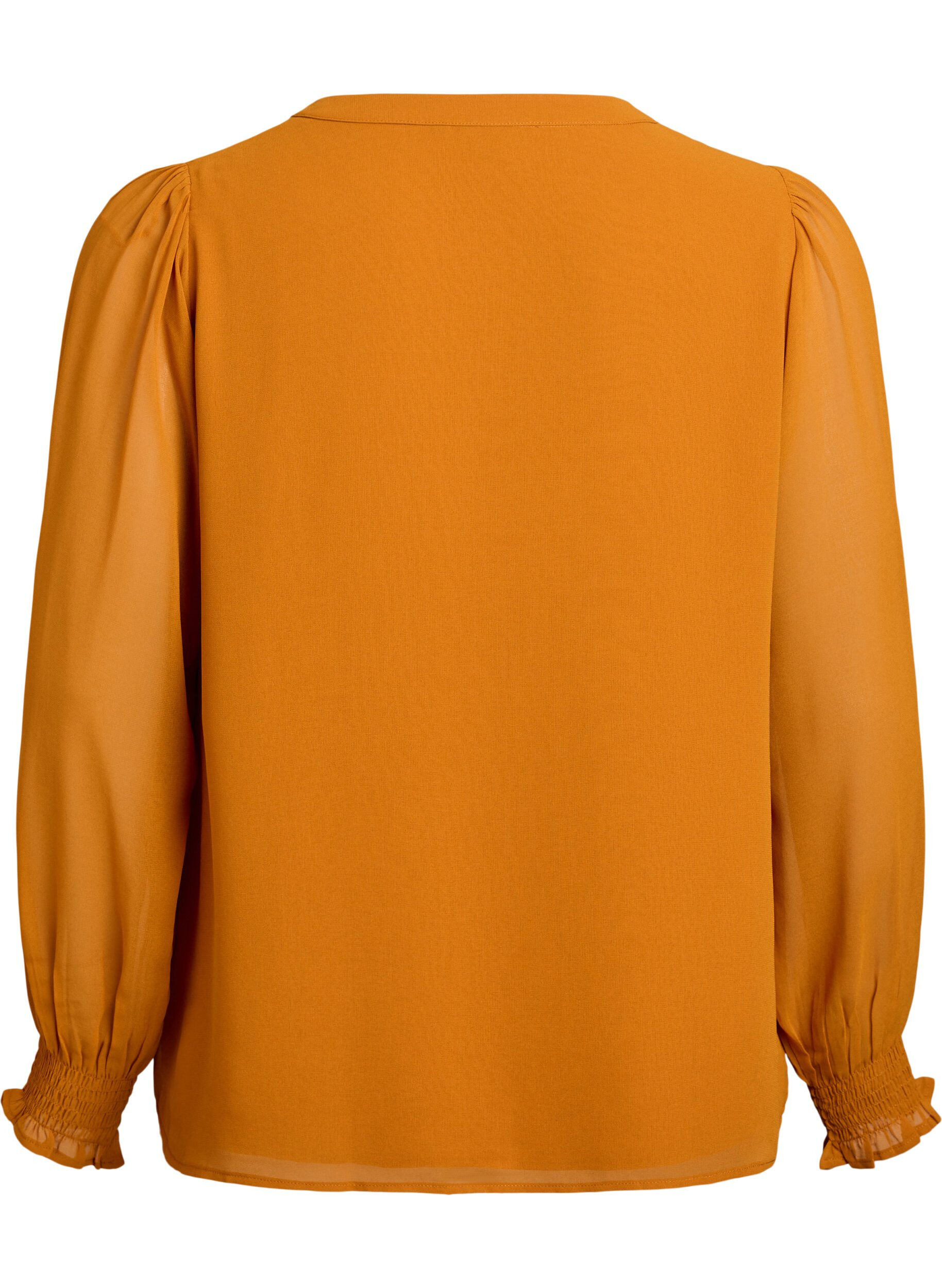 Zizzifashion Blouse with sheer sleeves and smocking, Orange, Packshot image number 1