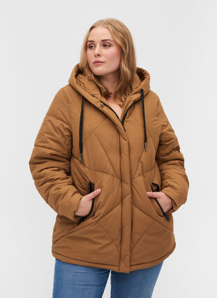 Short winter jacket with hood and pockets, Rubber, Model image number 0