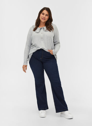 High-waisted Ellen jeans with bootcut, Dark blue denim, Model image number 0