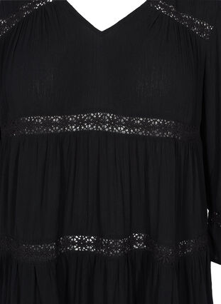 Viscose A-line dress with lace trim, Black, Packshot image number 2
