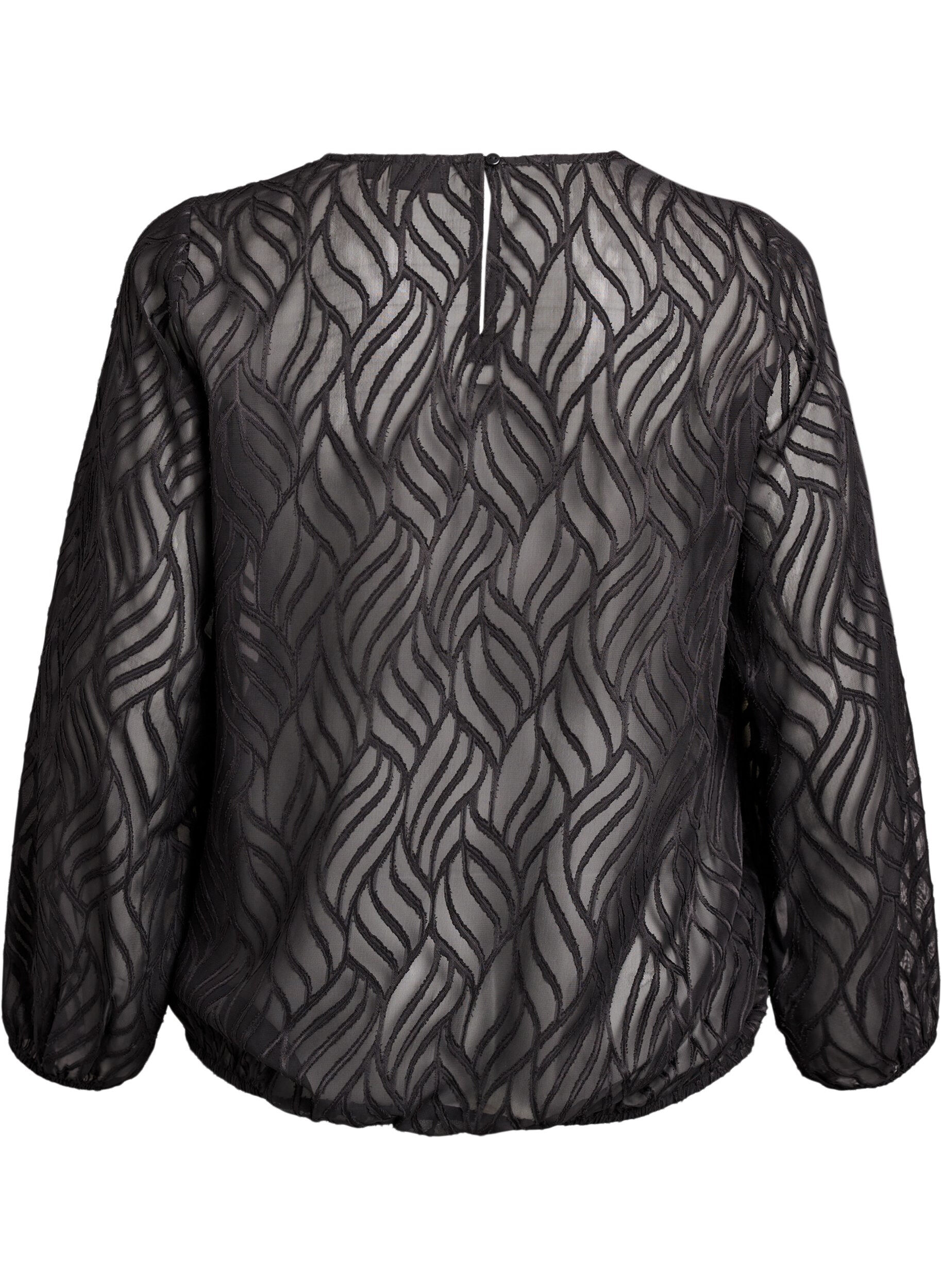 Zizzifashion Chiffon blouse with a textured pattern, Black, Packshot image number 1