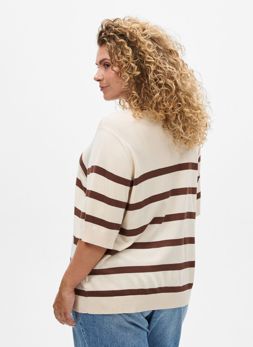 Striped knit top with short sleeves, Beige, Model image number 2