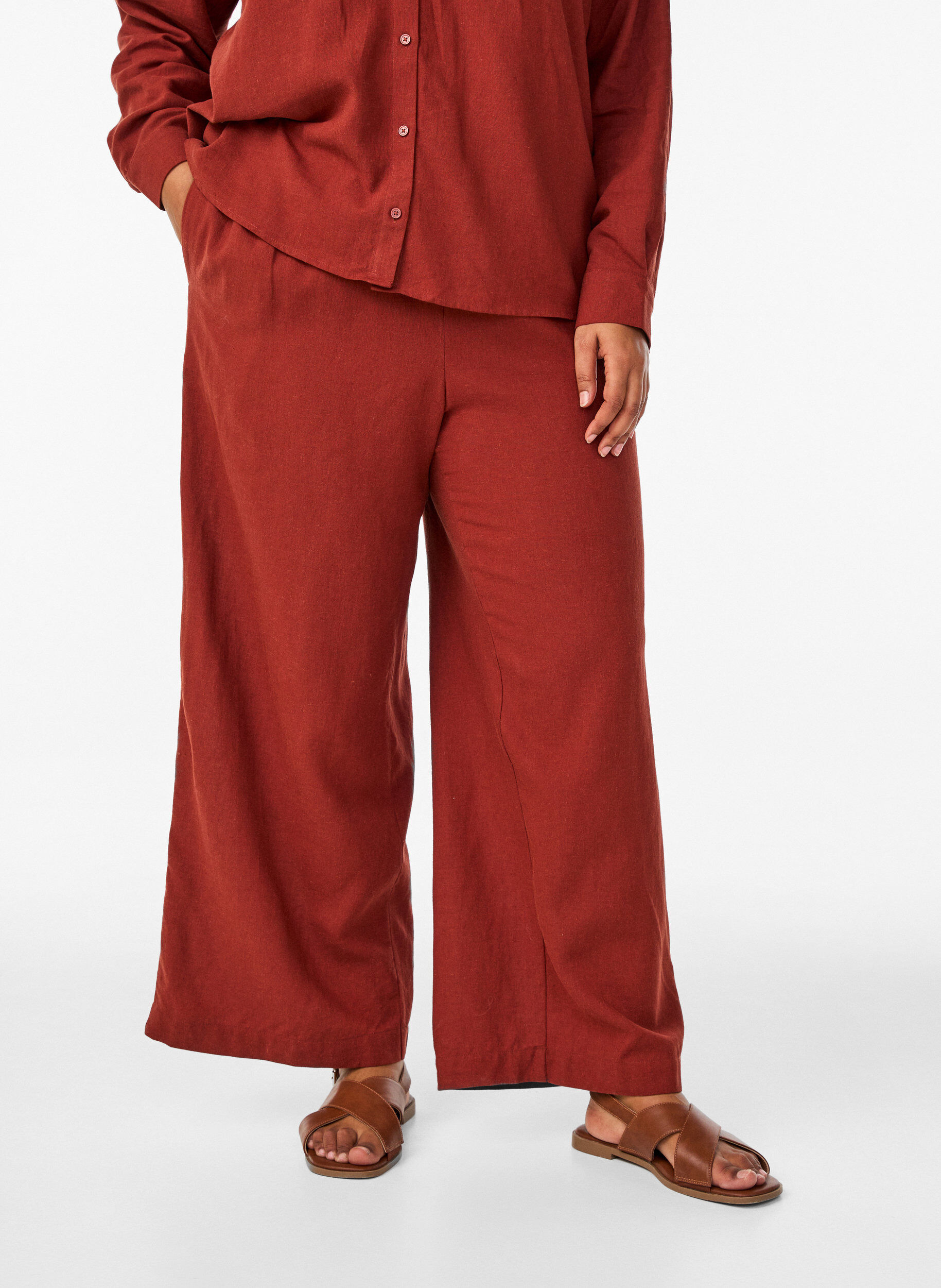 Zizzifashion Wide-leg linen and viscose trousers, Red, Model image number 2