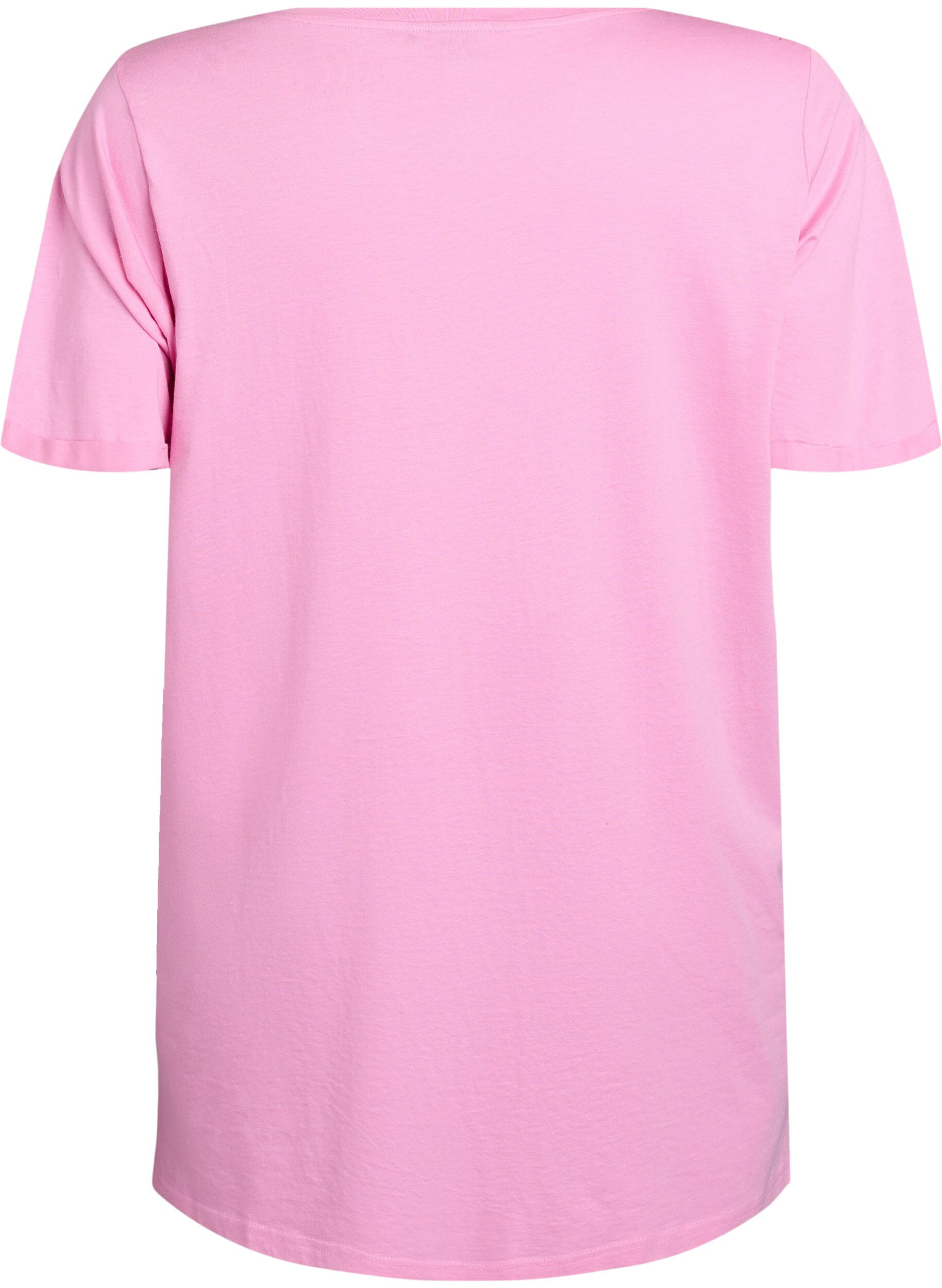 Zizzifashion Single colour oversized t-shirt with v-neck, Pink, Packshot image number 1