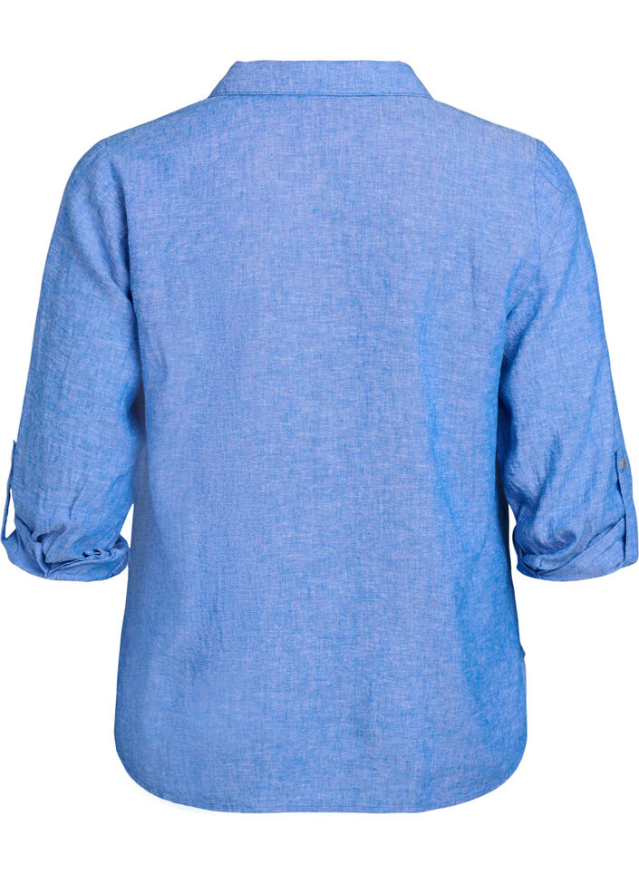 Shirt in linen and viscose with 3/4 sleeves, Blue, Packshot image number 1