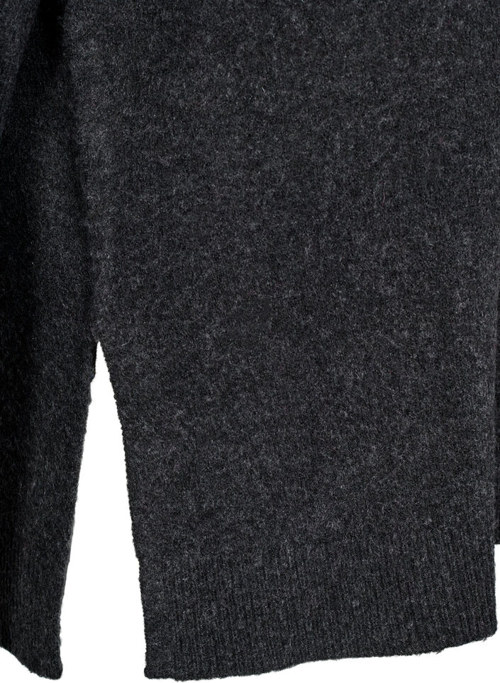 Knitted top with wool and slits, Dark Grey Melange, Packshot image number 3
