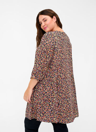 Viscose tunic with print and 3/4 sleeves, Ditsy Flower AOP, Model image number 1