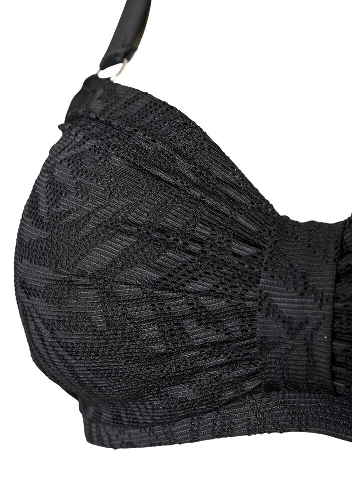 Bikini bra with structured mesh and removable inserts, Black, Packshot image number 2
