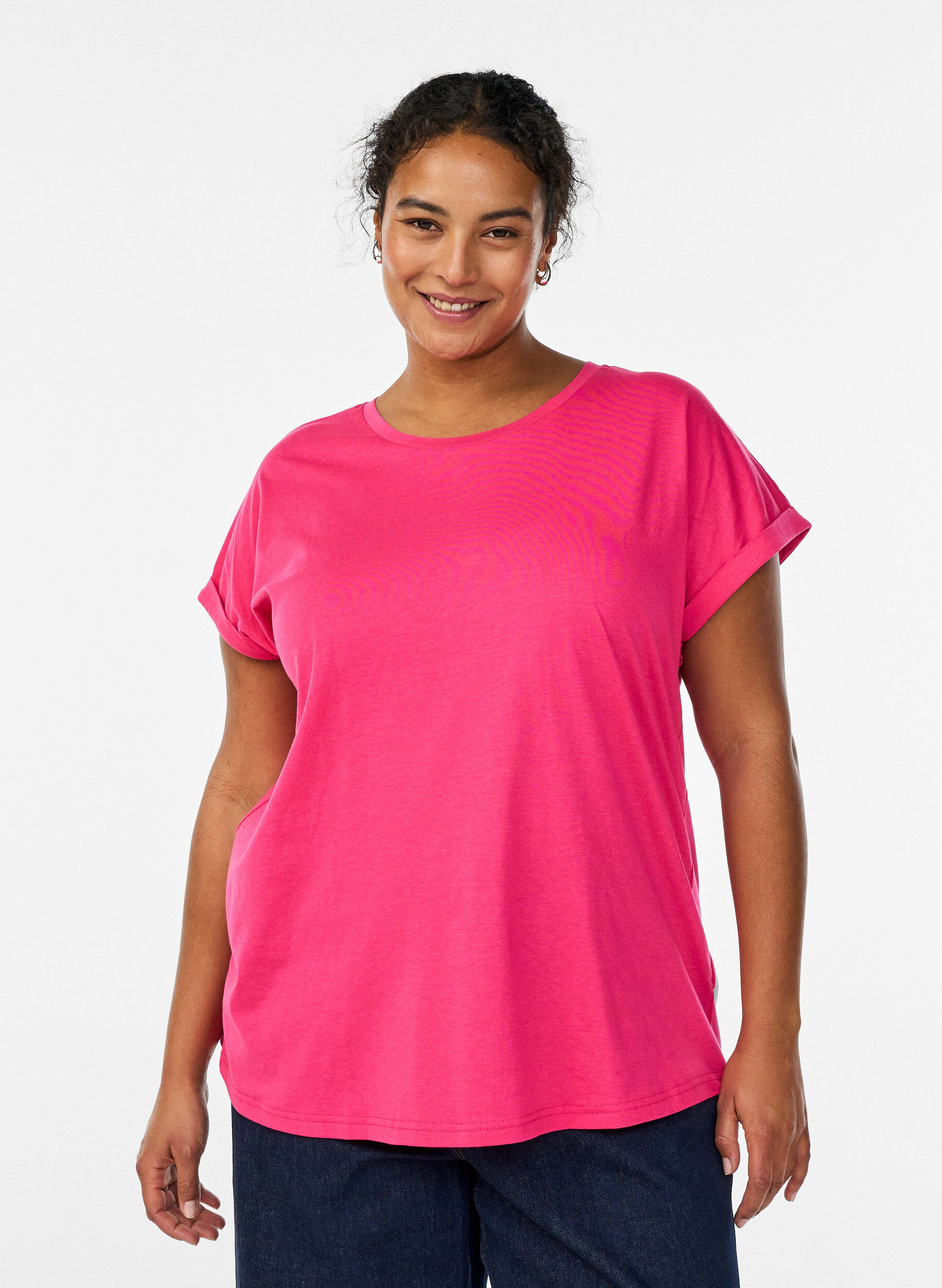 Zizzifashion Short sleeved cotton blend t-shirt, Pink, Model image number 0