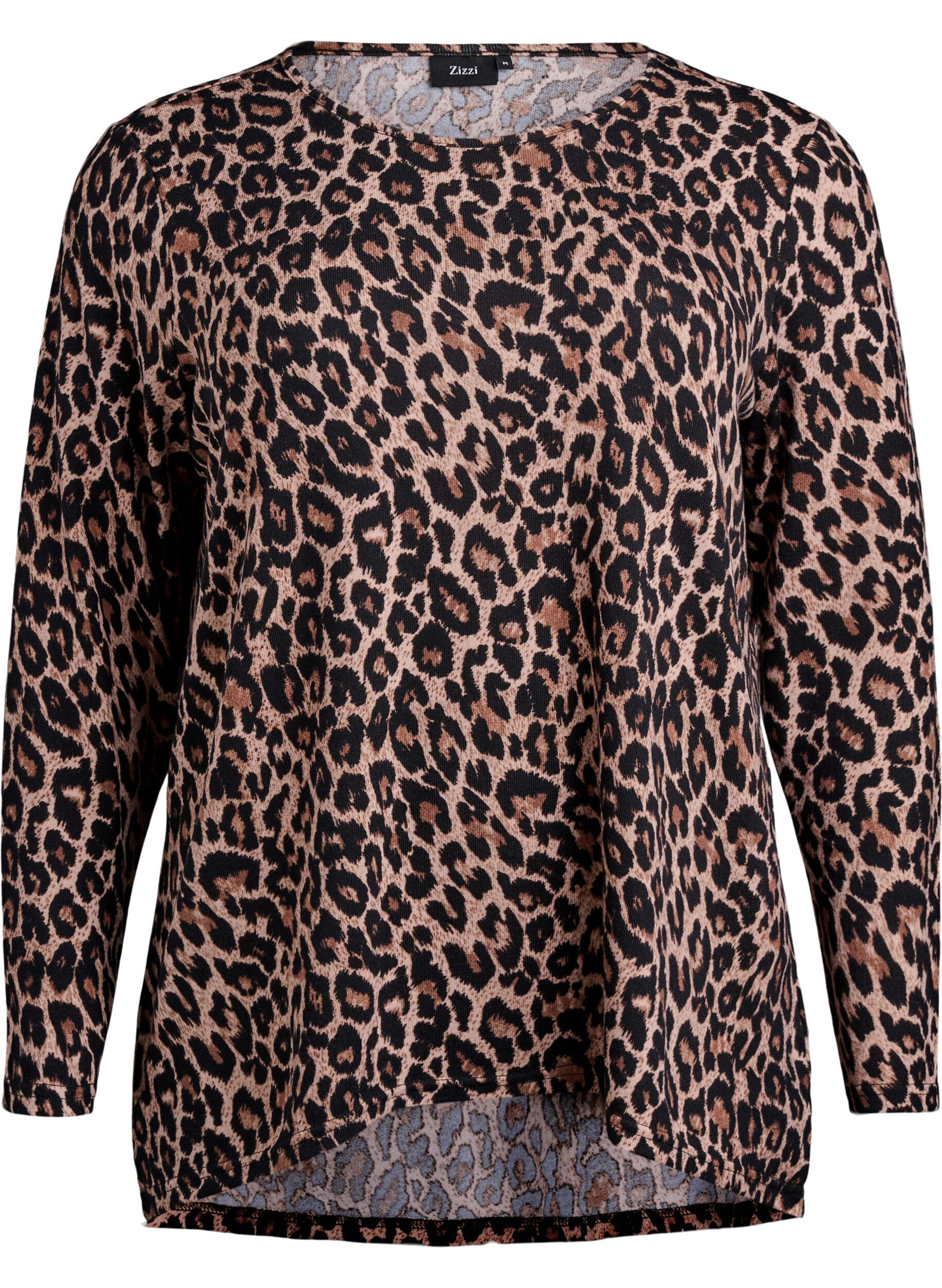 Zizzifashion Leopard print blouse with long sleeves, Brown, Packshot image number 0