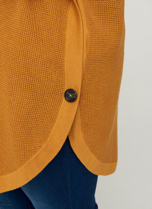 Short-sleeved knitted poncho with a high neck, Spruce Yellow, Model image number 2