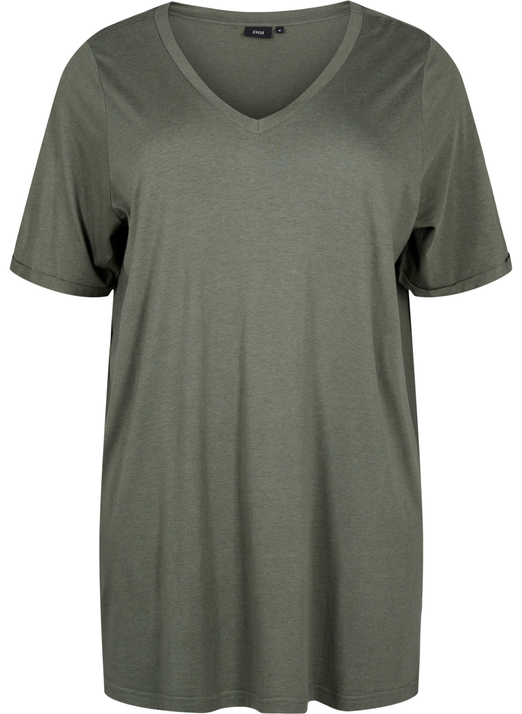 Zizzifashion Single colour oversized t-shirt with v-neck, Green, Packshot image number 0