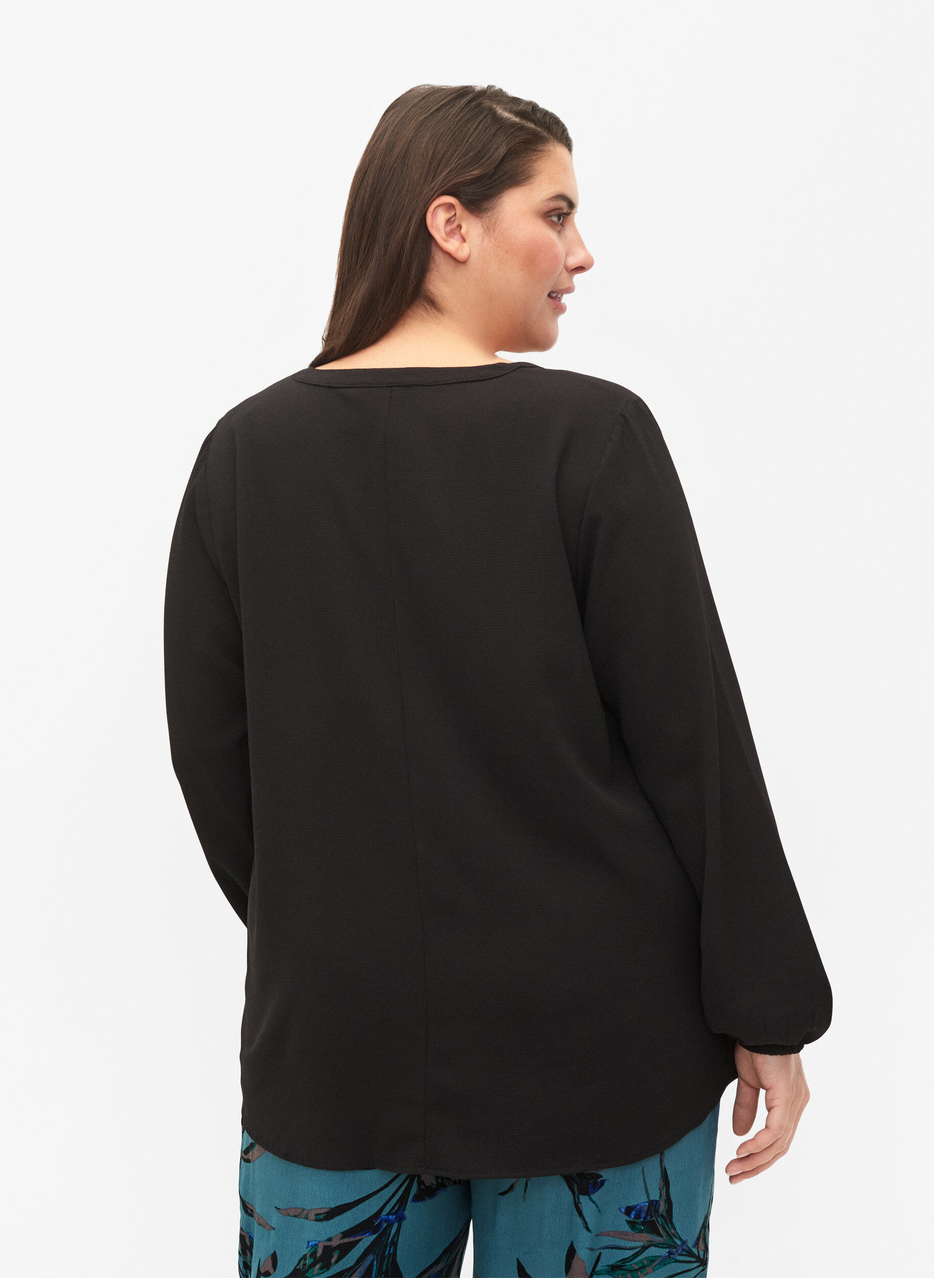 Zizzifashion Plain colour top with v-neck, Black, Model image number 1
