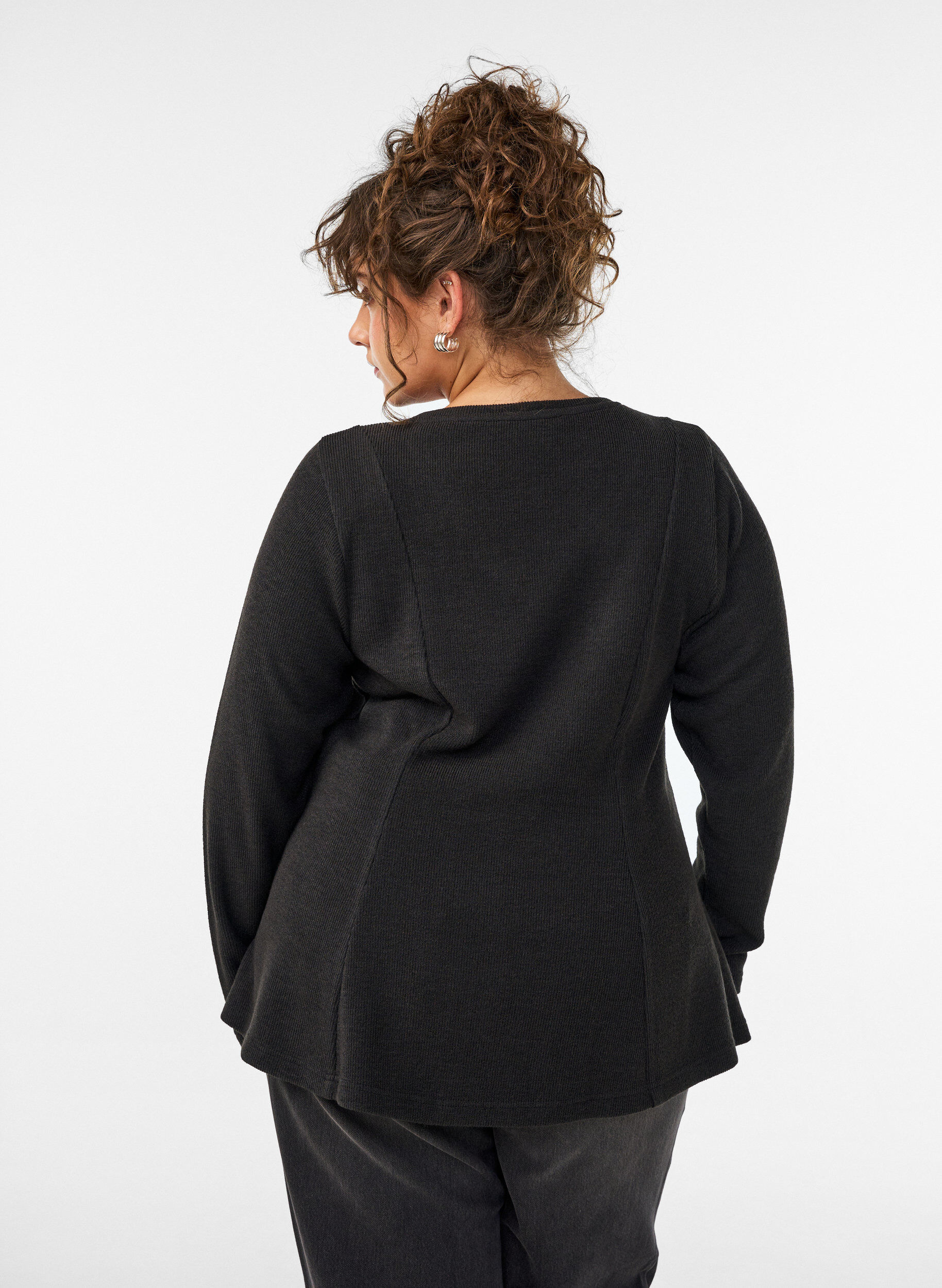 ZizzifashionJersey blouse with a ribbed texture and an A-line fit, Black, Model image number 2