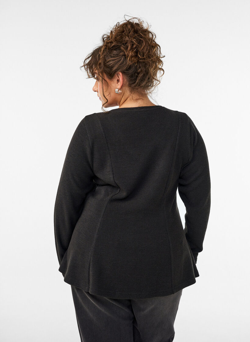 Jersey blouse with a ribbed texture and an A-line fit, Black, Model image number 2