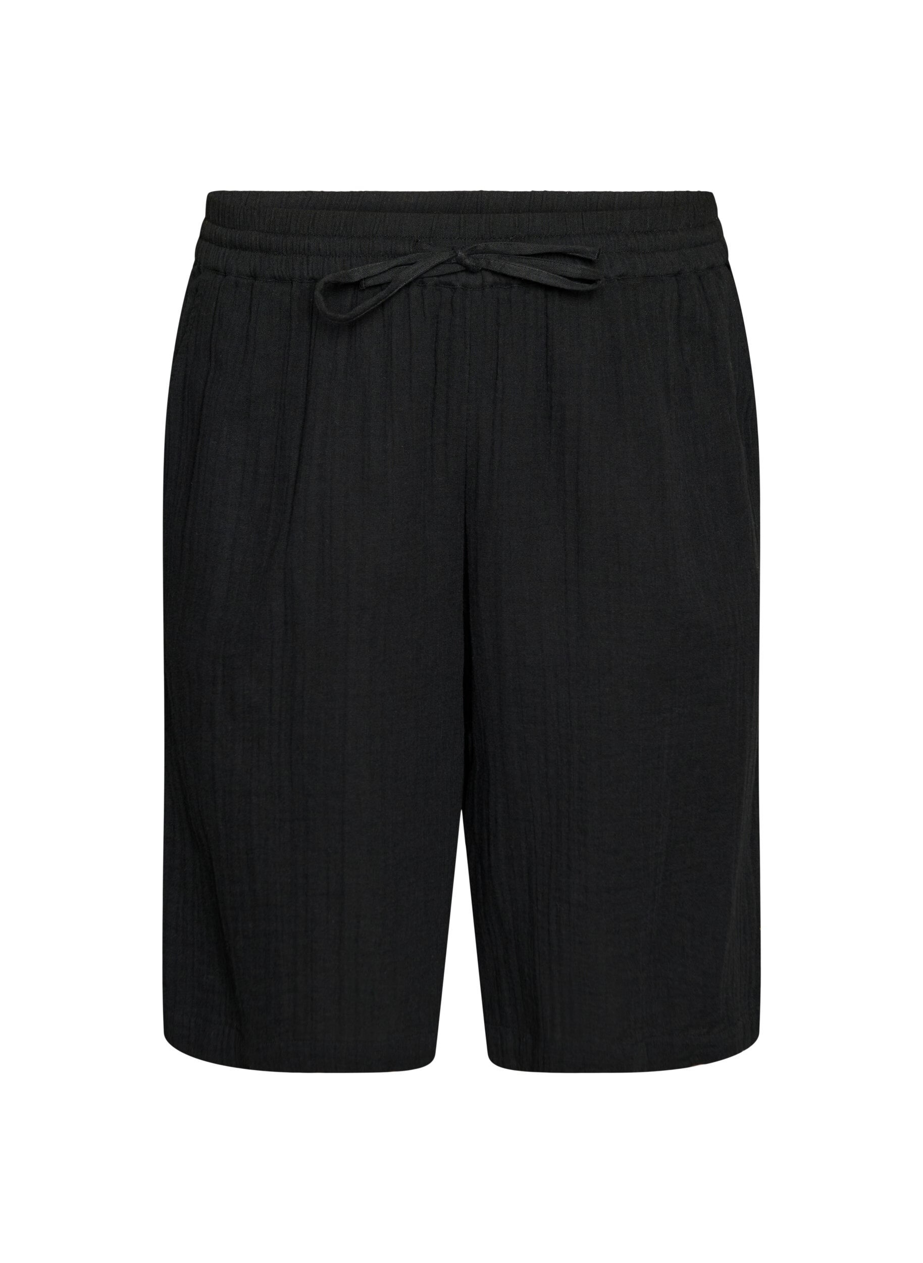 ZizzifashionLoose cotton muslin shorts with a high waist, Black, Packshot image number 0