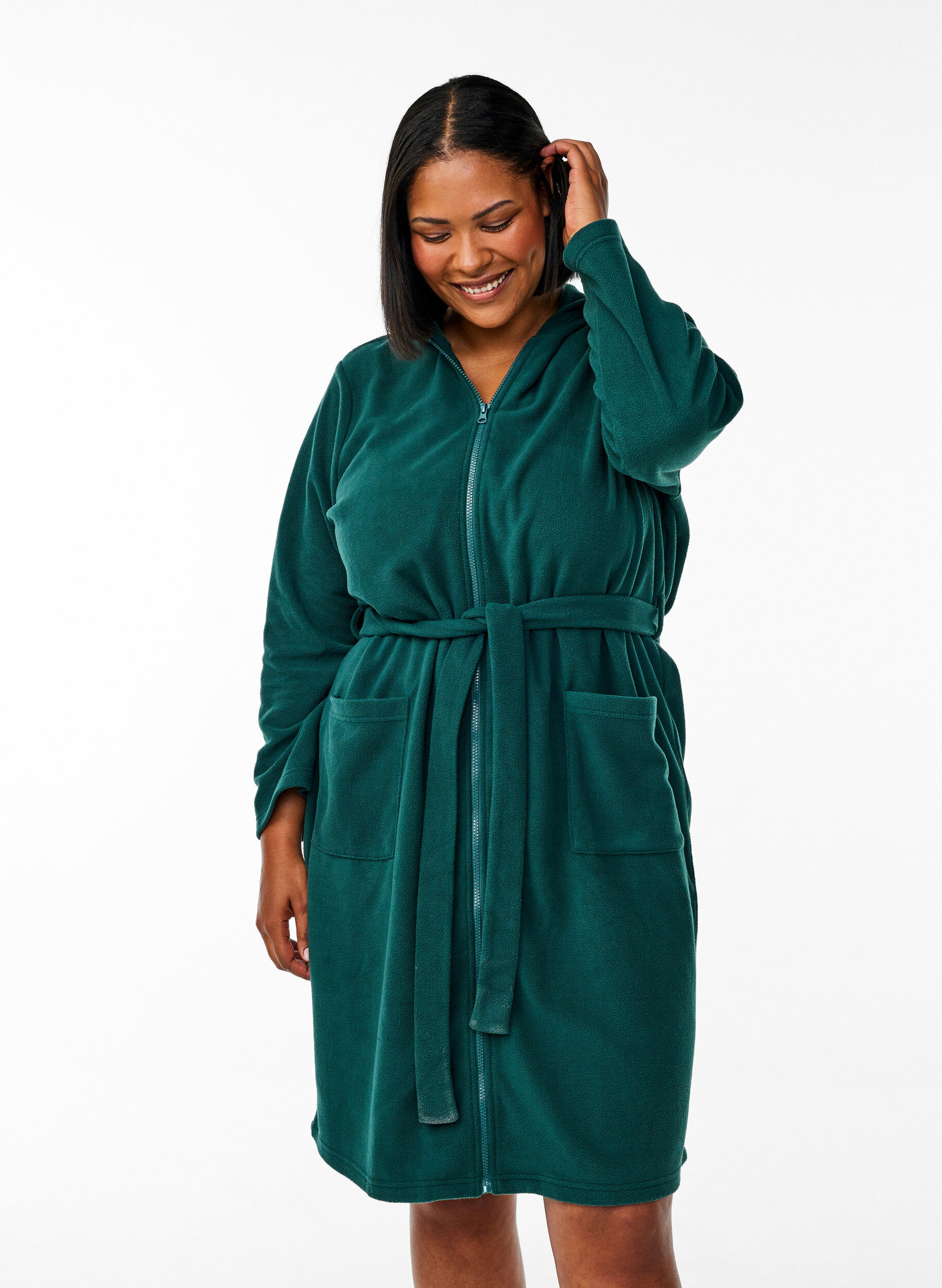 Zizzifashion Morning robe with zipper and hood, Green, Model image number 0