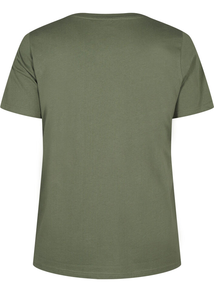 Organic cotton T-shirt with bow detail, Thyme, Packshot image number 1