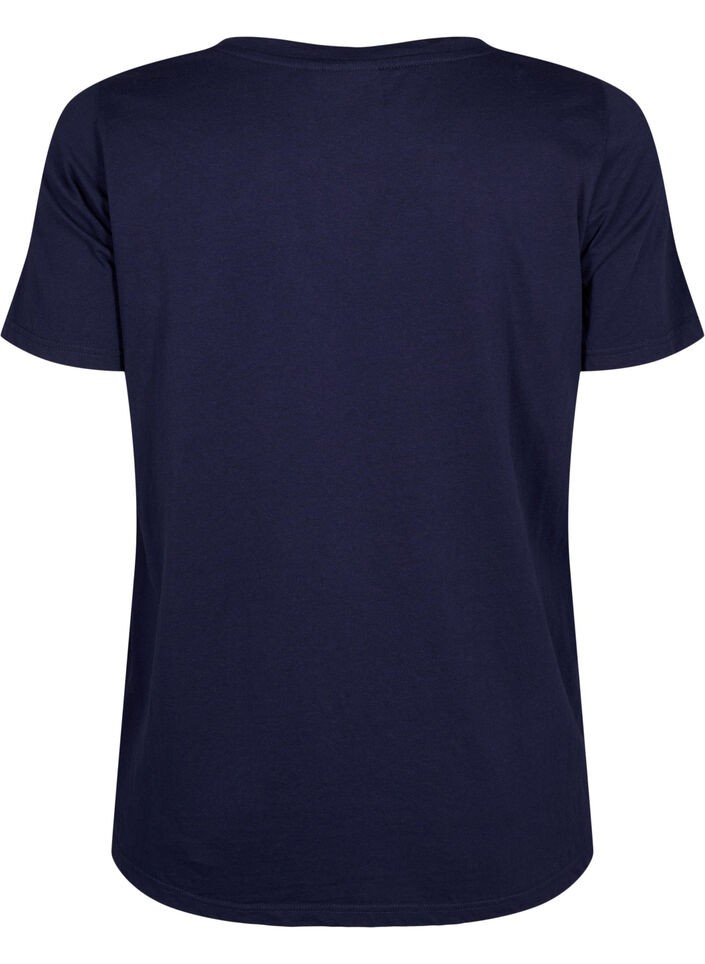 Cotton T-shirt with text motif, Evening Blue w. 58, Packshot image number 1