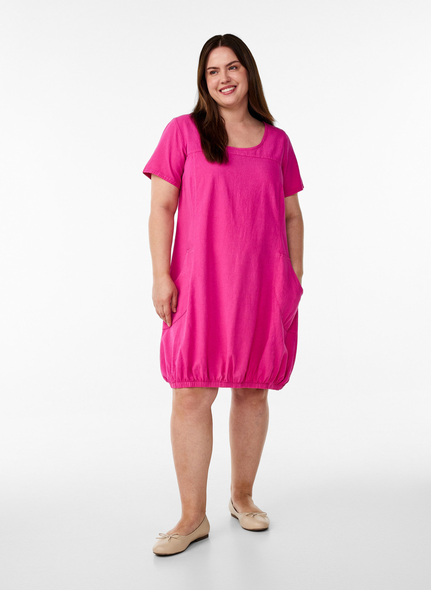 ZizzifashionShort sleeve cotton dress, Rose, Model image number 1