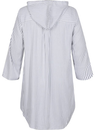 Viscose tunic with hood and 3/4-length sleeves, Black White Stripe, Packshot image number 1