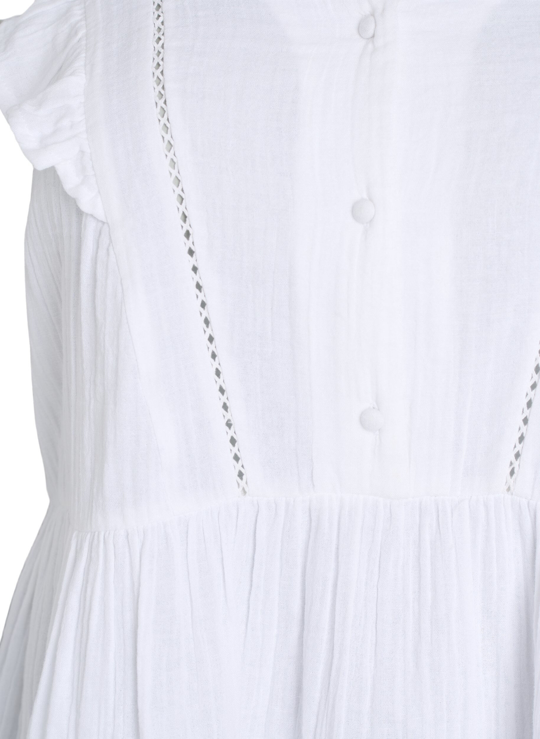 ZizzifashionSleeveless cotton muslin blouse with ruffles, White, Packshot image number 2