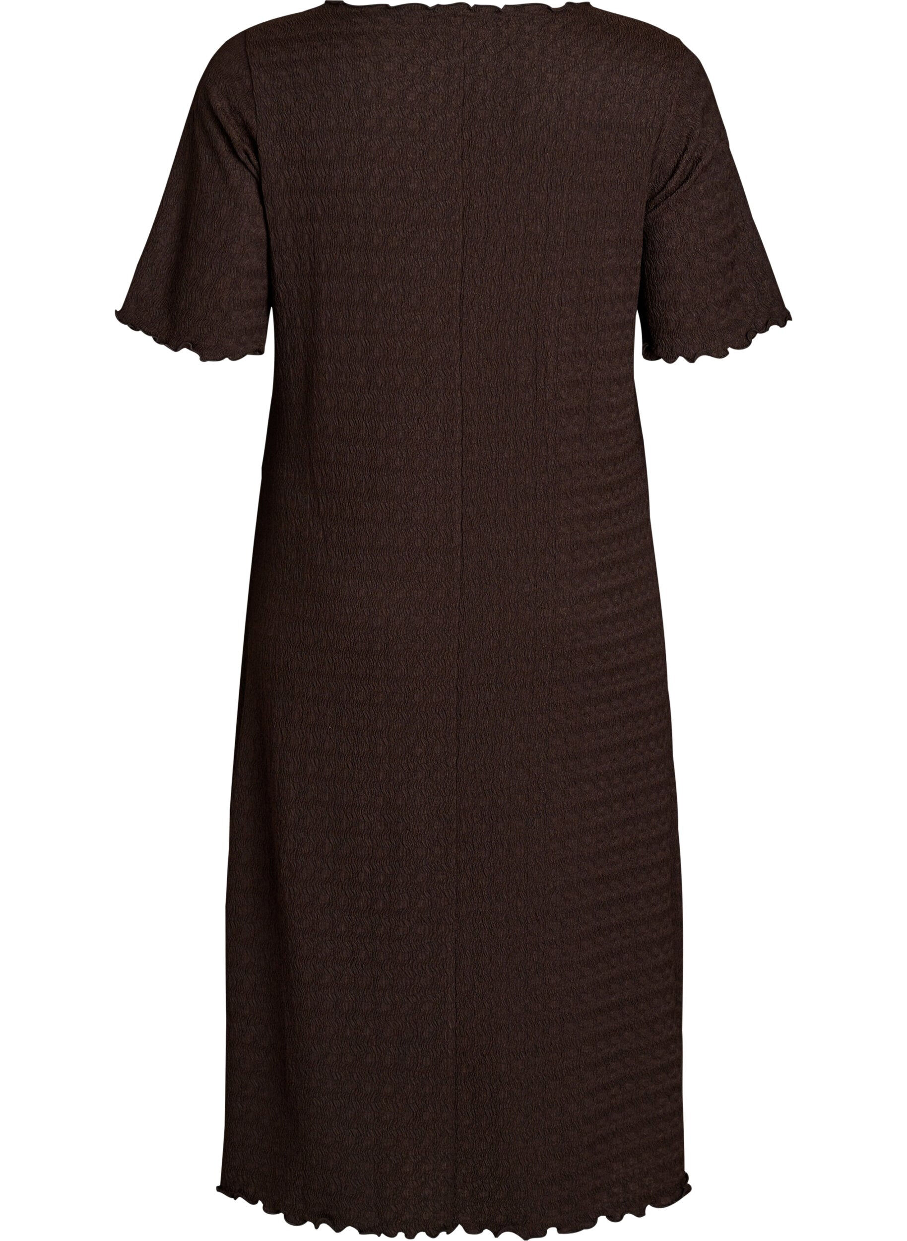 Zizzifashion Textured midi dress with short sleeves, Brown, Packshot image number 1