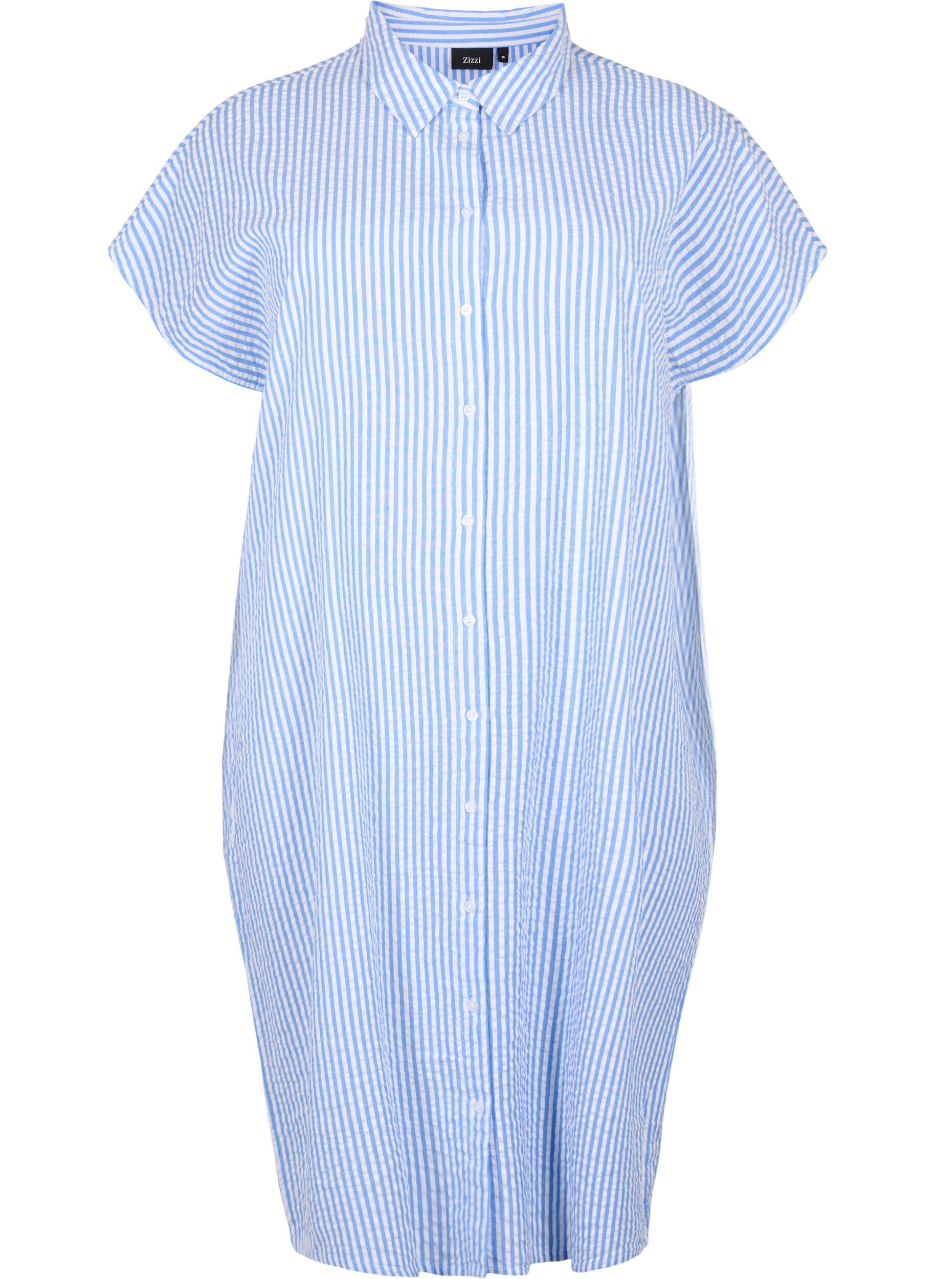 Zizzifashion Long striped cotton shirt, Light Blue Stripe, Packshot image number 0