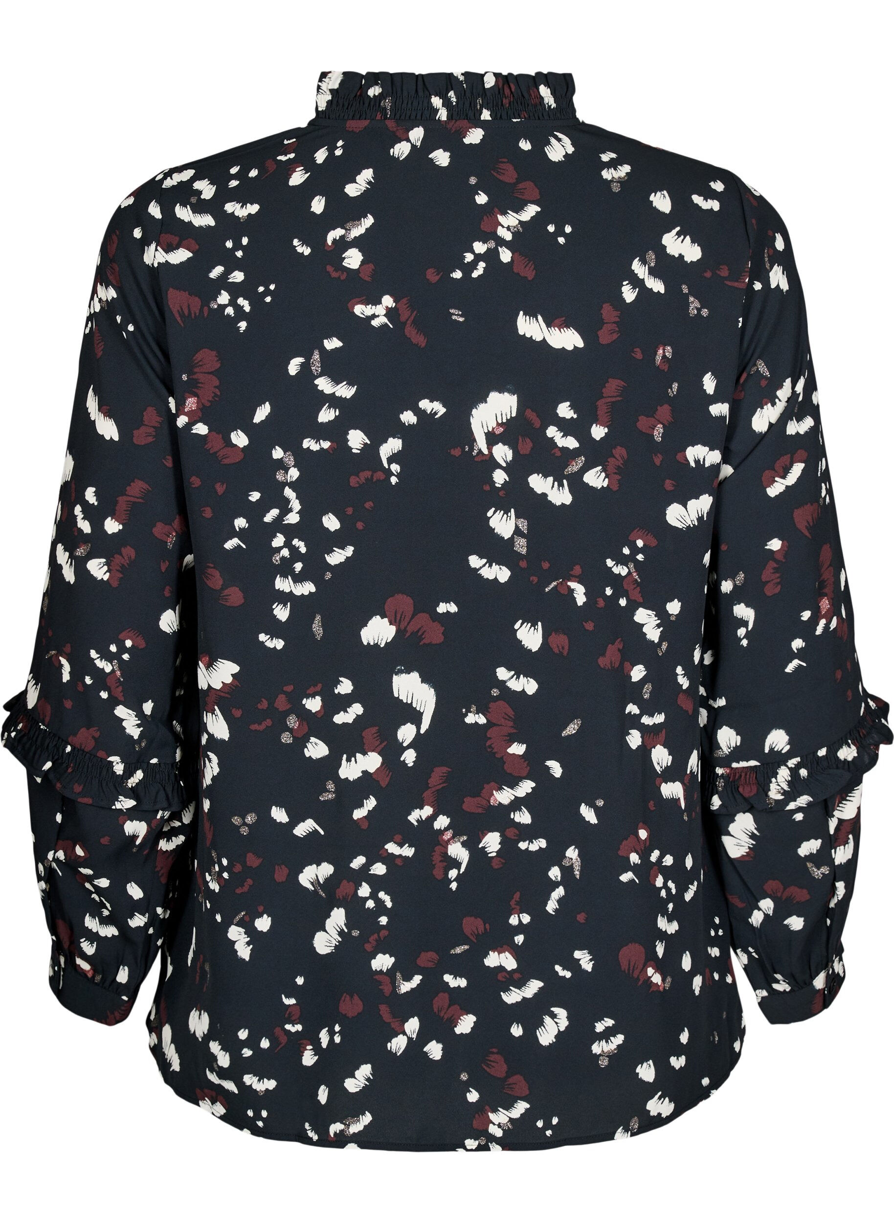 Zizzifashion Blouse with print and ruffle details, Black, Packshot image number 1