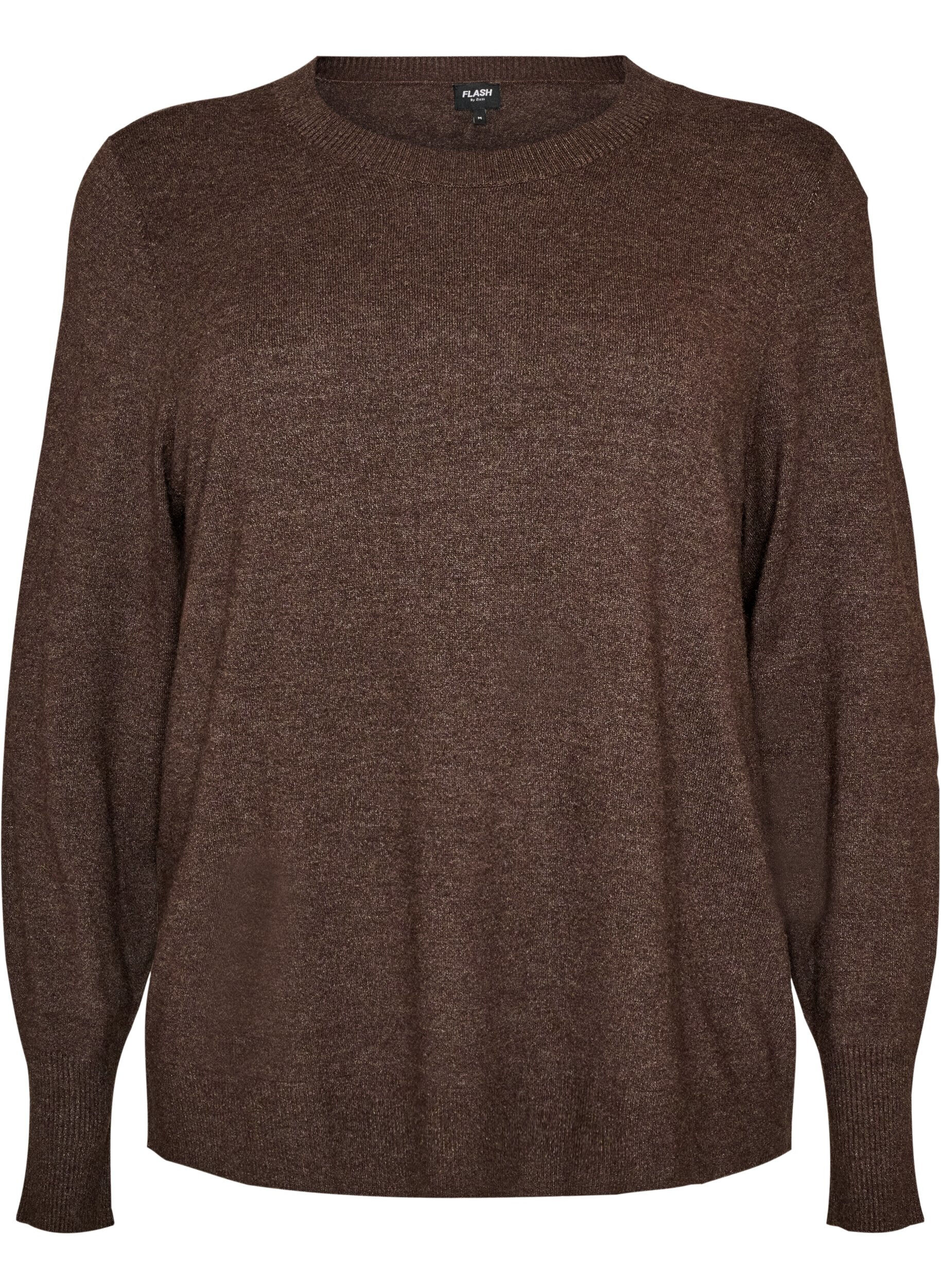 ZizzifashionKnitted blouse with a round neck, Brown, Packshot image number 0