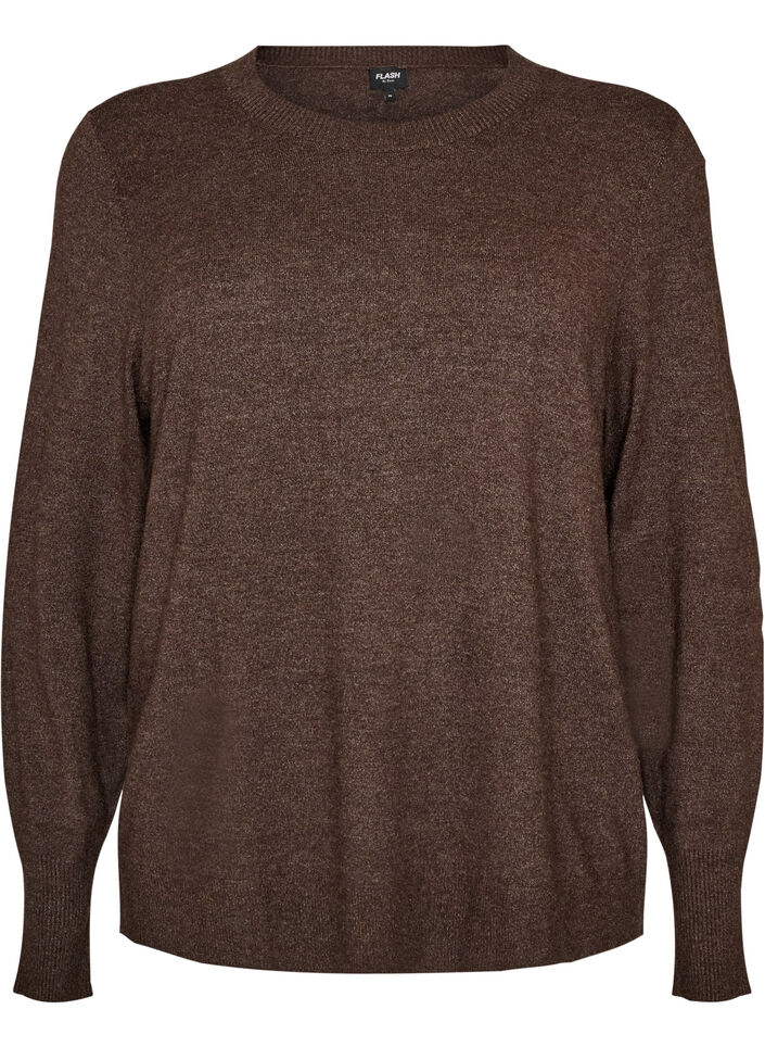 Knitted blouse with a round neck, Brown, Packshot image number 0