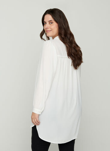 Long shirt with slightly puff sleeves, Bright White, Model image number 1