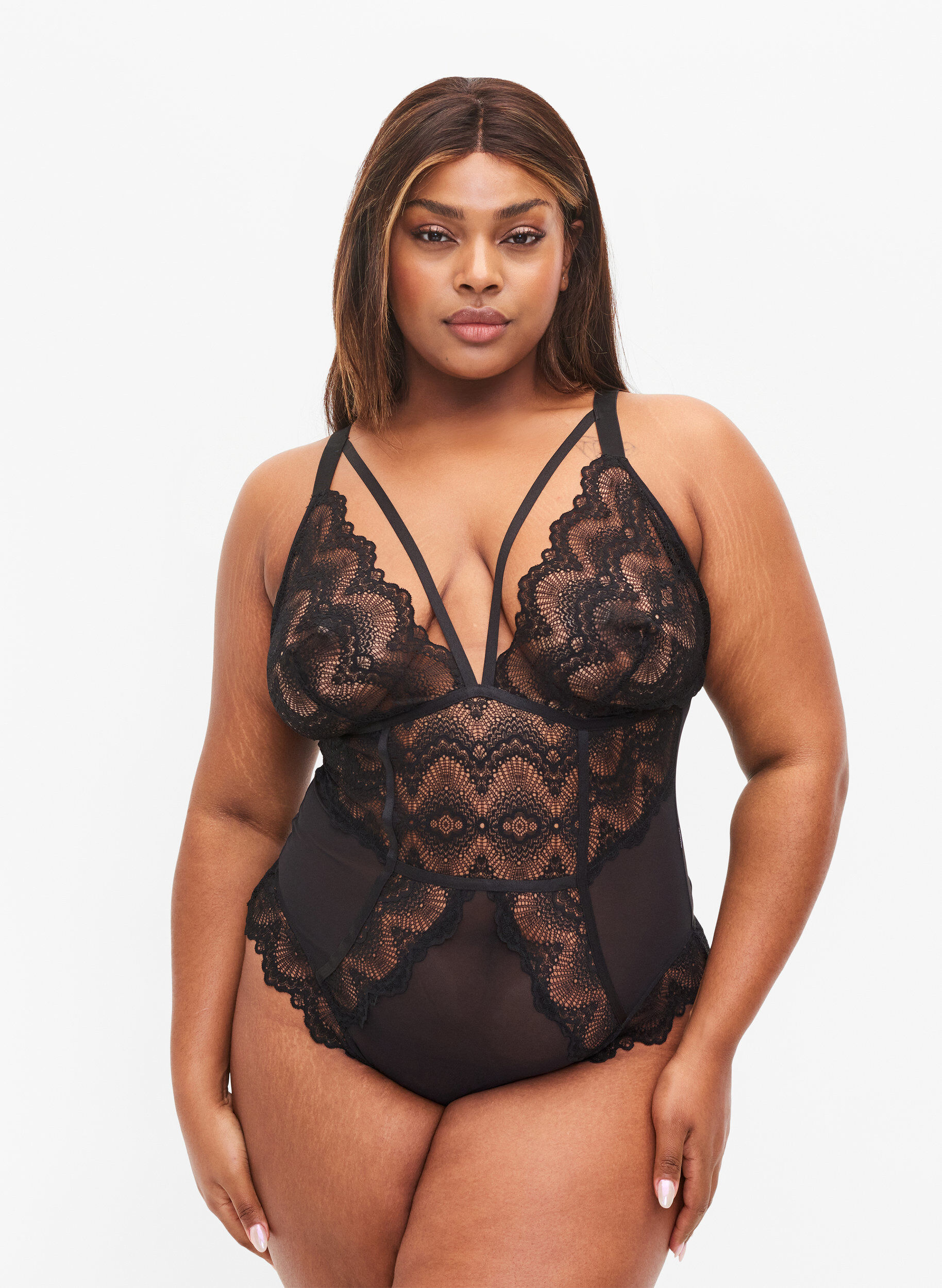 Zizzifashion Body in mesh and lace, Black, Model image number 0