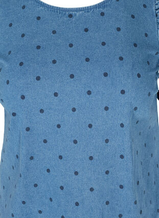 Dotted denim dress with short puff sleeves, Blue denim w. Dot, Packshot image number 2