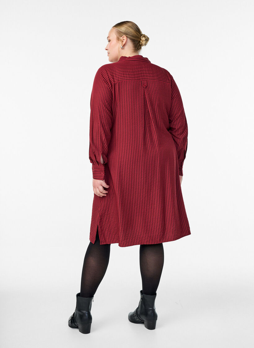 Long striped shirt with button detail on the back, Red, Model image number 2
