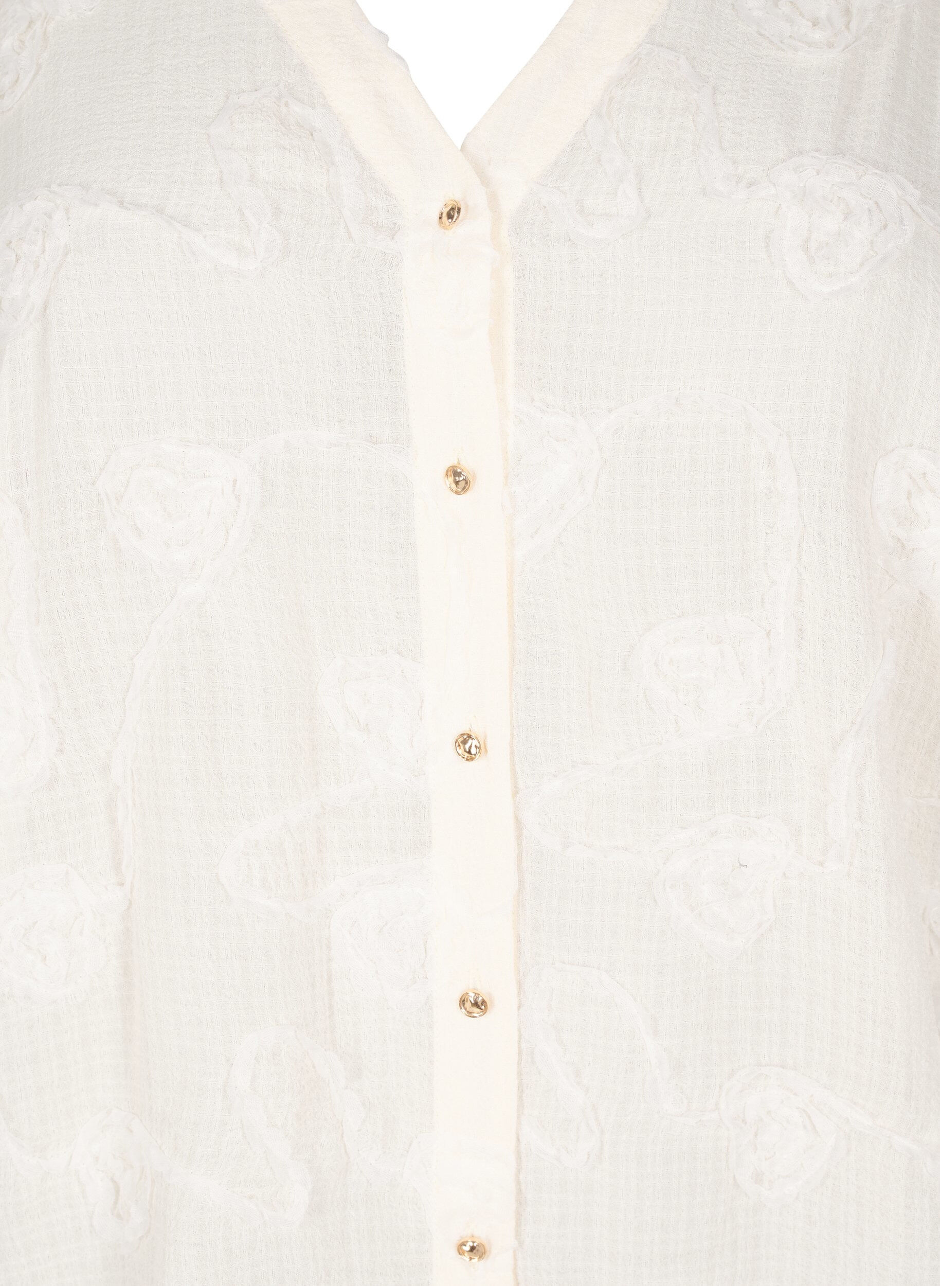 Zizzifashion Short-sleeved shirt blouse with a 3D flower effect, Beige, Packshot image number 2