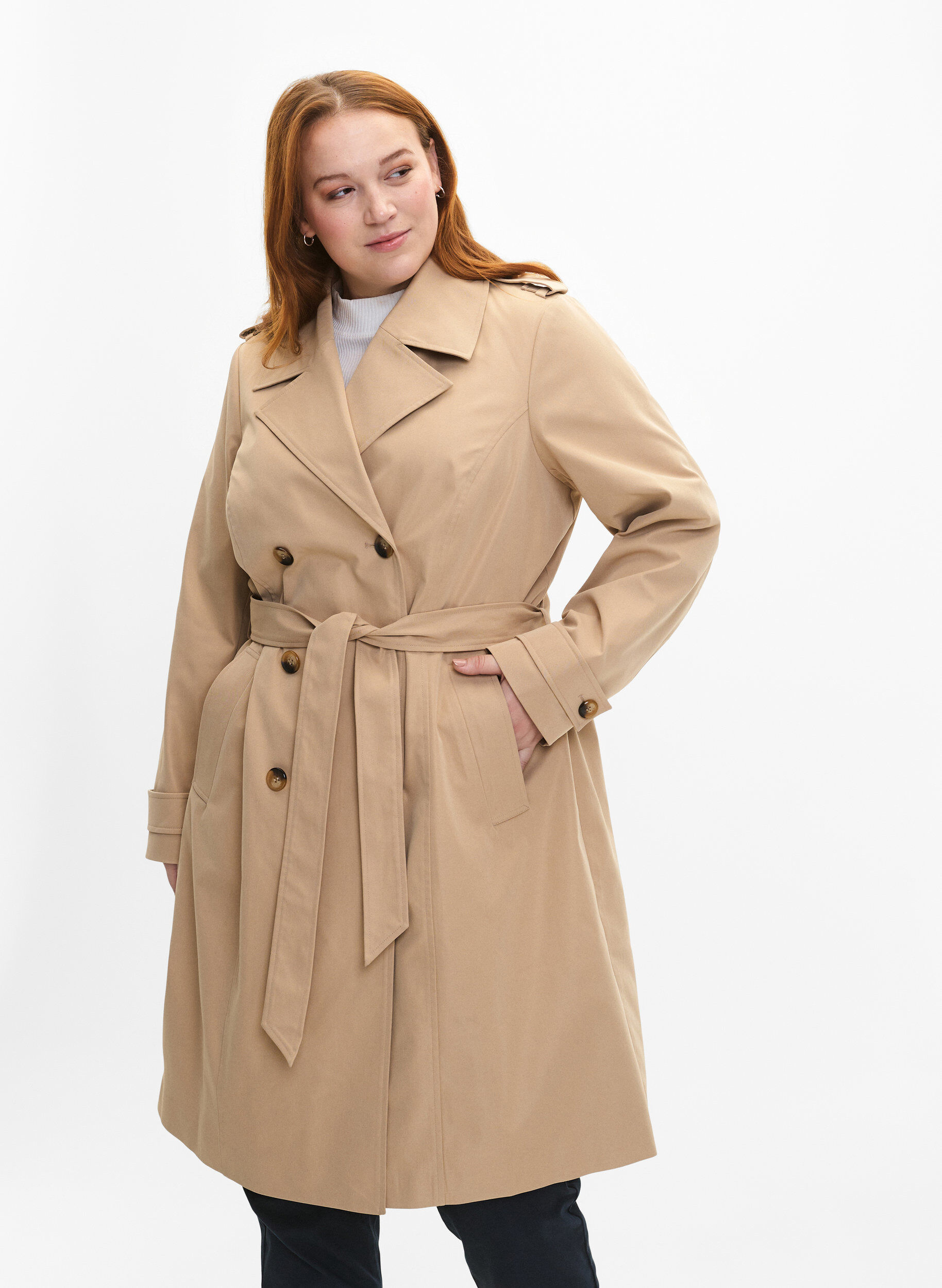 Zizzifashion Trench coat with pockets and belt, Nomad, Model image number 0