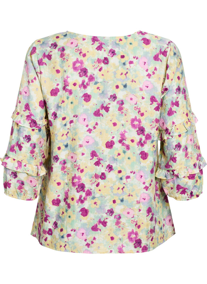 Blouse with ruffle details and floral print, Vanilla, Packshot image number 1