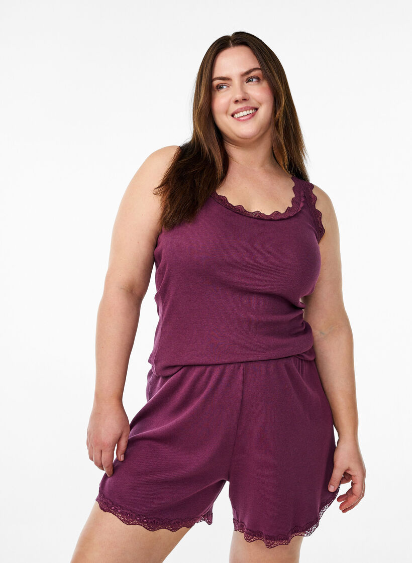 Top with lace trim, Dark Bordeaux, Model image number 0