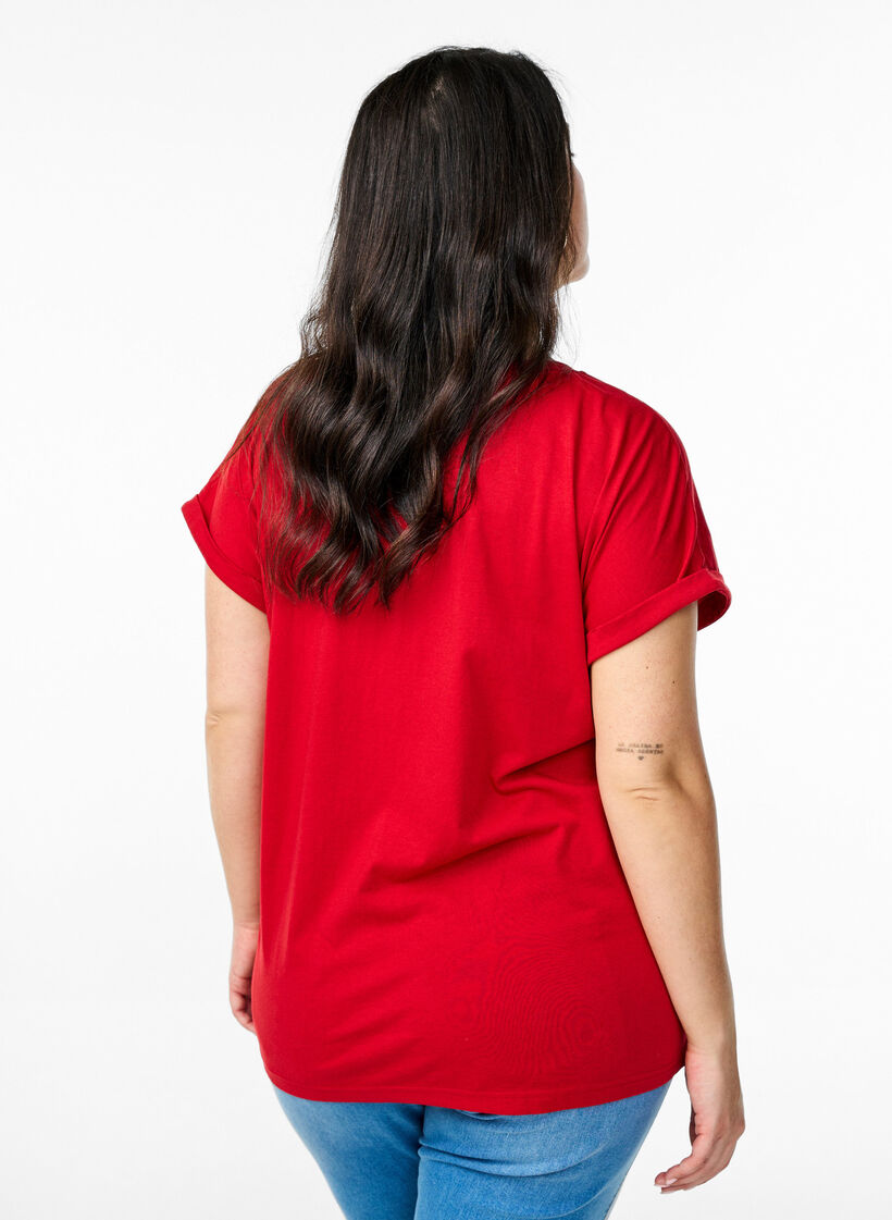 Short sleeve cotton blend T-shirt, Red, Model image number 2