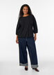 Blouse with texture and 3/4 sleeves, Black, Model image number 1
