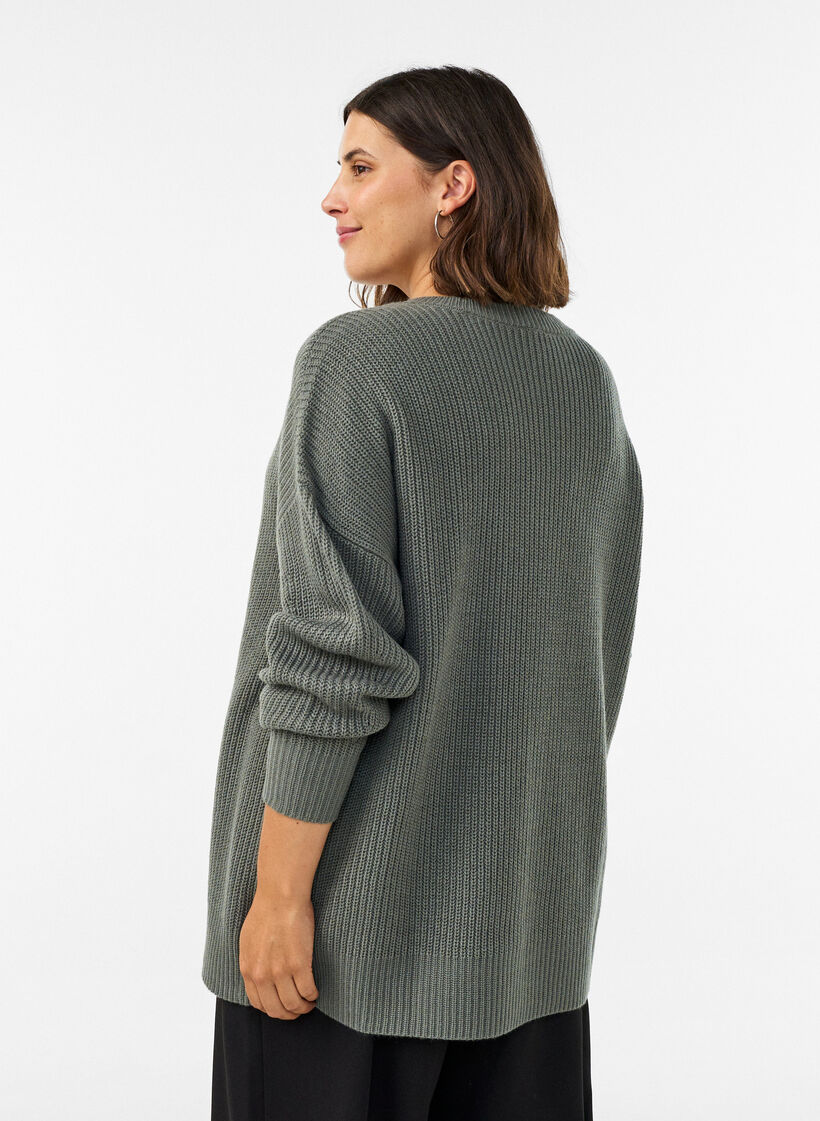Long rib-knit blouse with a V-neck, Green, Model image number 2
