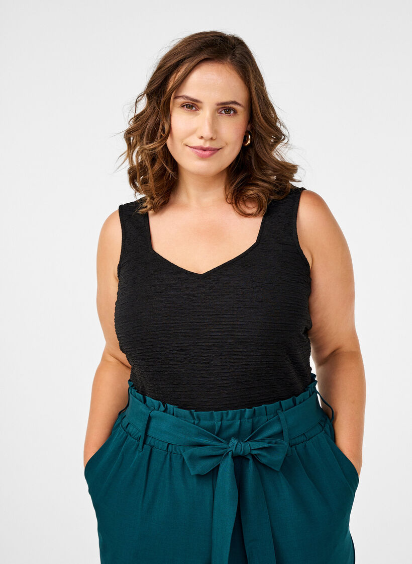 Sleeveless bodysuit with texture, Black, Model image number 0